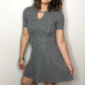 Divided H&M Ribbed Skater Keyhole Dress Gray